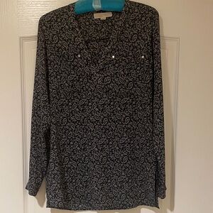 Michael Kors Black Floral-Print Long Sleeve Top